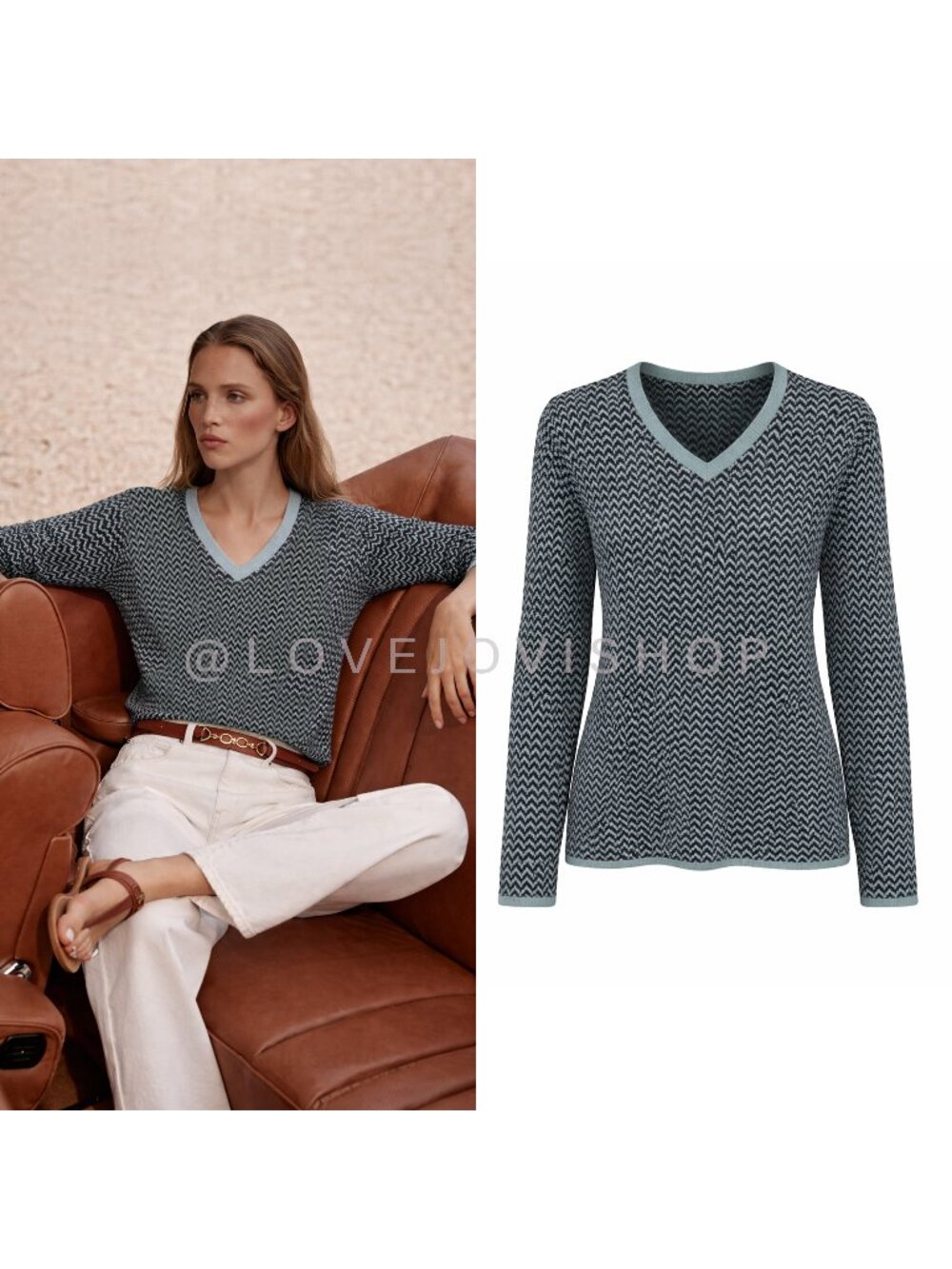 Sweater | Armani Collezioni Houndstooth V Neck Pullover Sage Black | Luxury Knit
